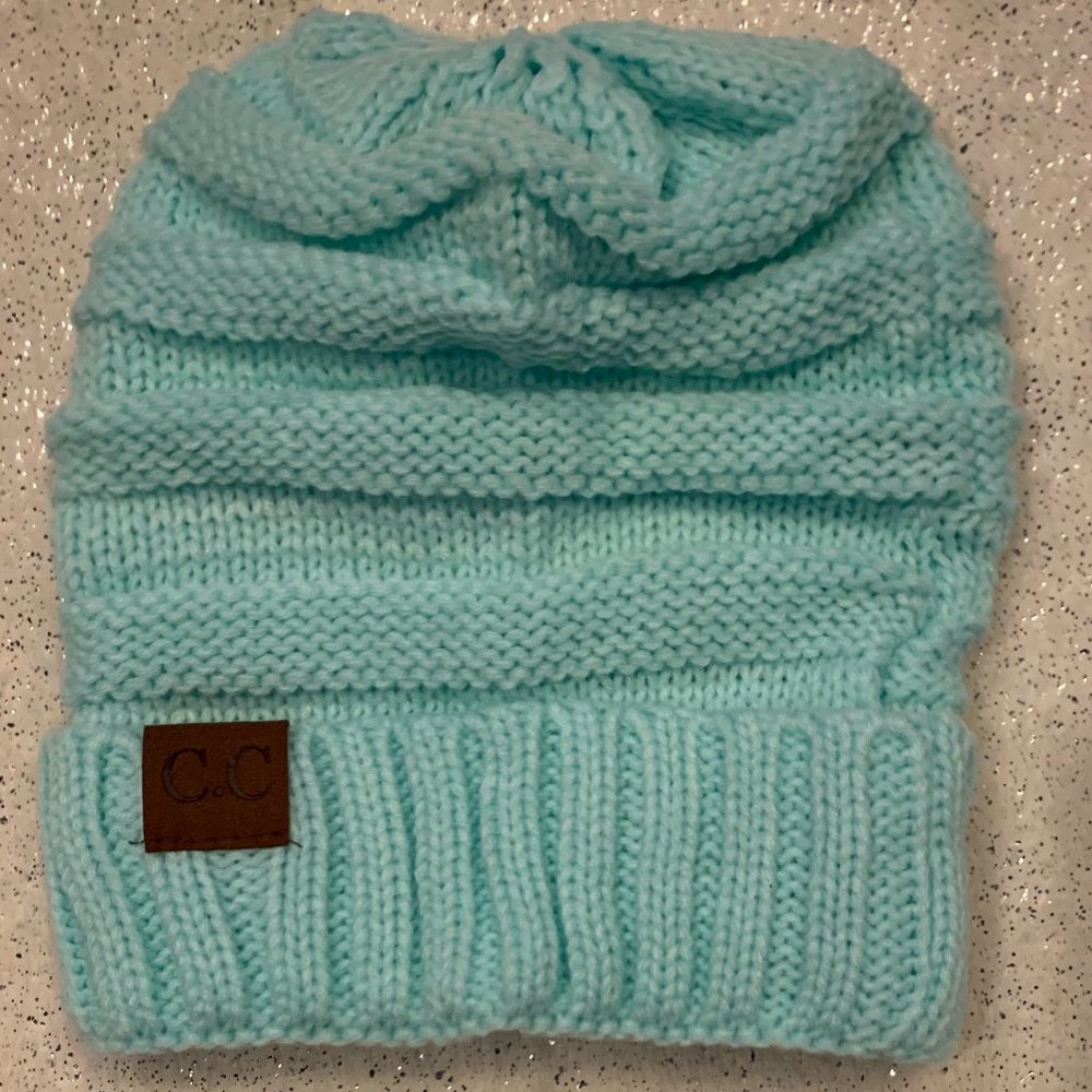 Ladies AQUA Knit Winter Beanie Hat - Picture 2 of 8